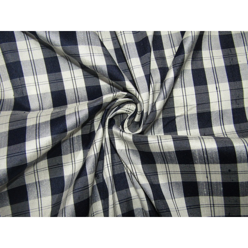 100% silk dupion fabric PLAIDS black and white 54" wide