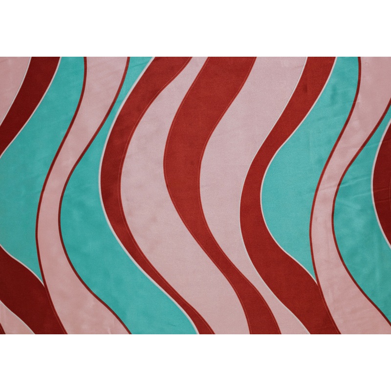 Aqua and Red print Satin Fabric Silky Charmeuse for High Fashion, Wild Rags, Curly hair care & Dresses (By the Yard)