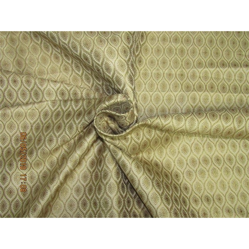 Silk Brocade Fabric 3.25 yards beige x Metallic Gold color 44"