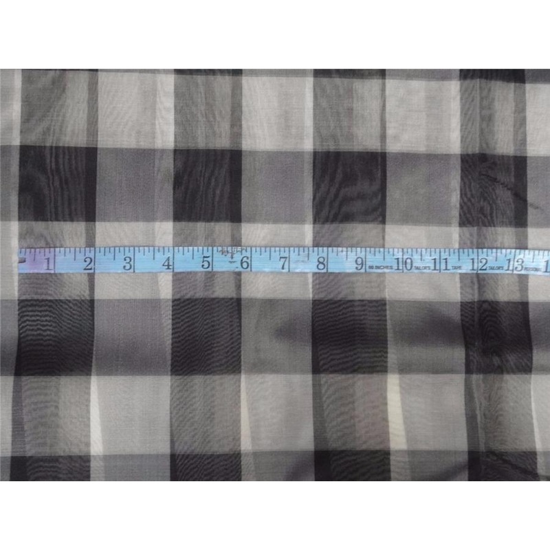 silk organza checks grey black and ivory color 44"wide