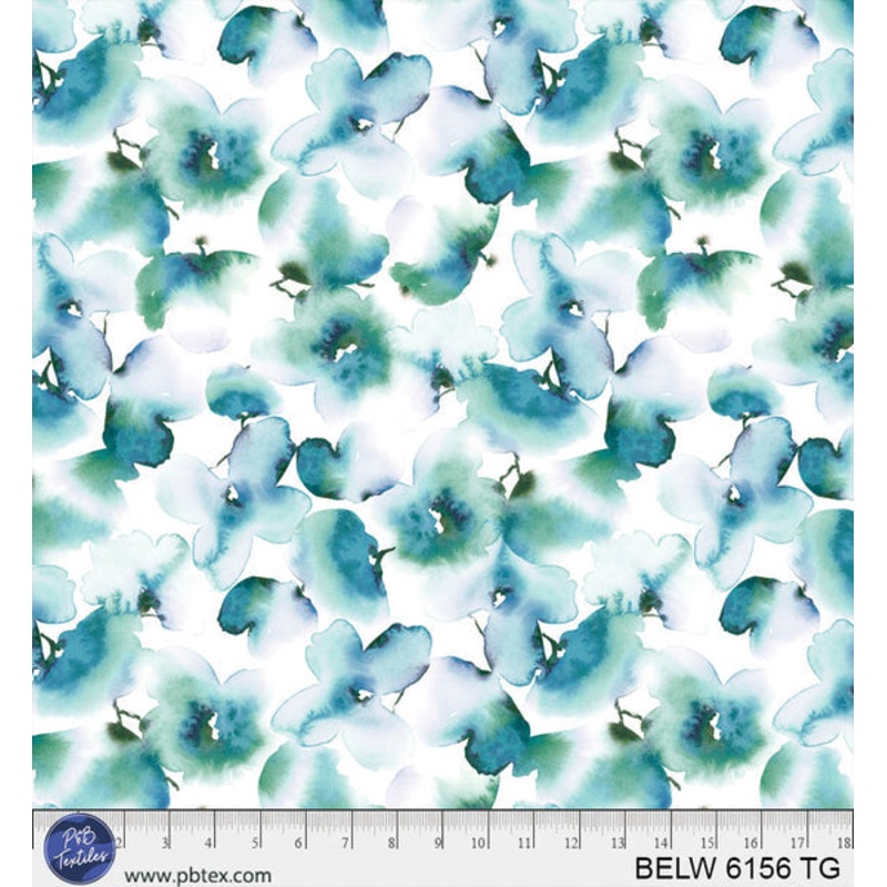 Teal / Green Floral Butterfly Belle 108" BELW-6156-TG Cotton Wideback Fabric Per Yard