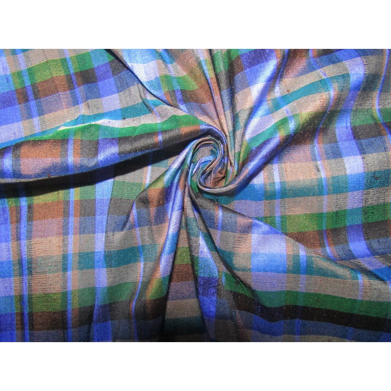 100% silk dupion multi PLAIDS fabric ~ 54" wide