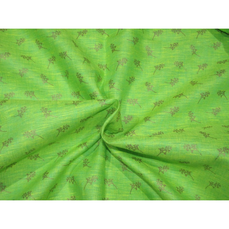 Superb Quality Linen lime green gold print fabric ~58" wide