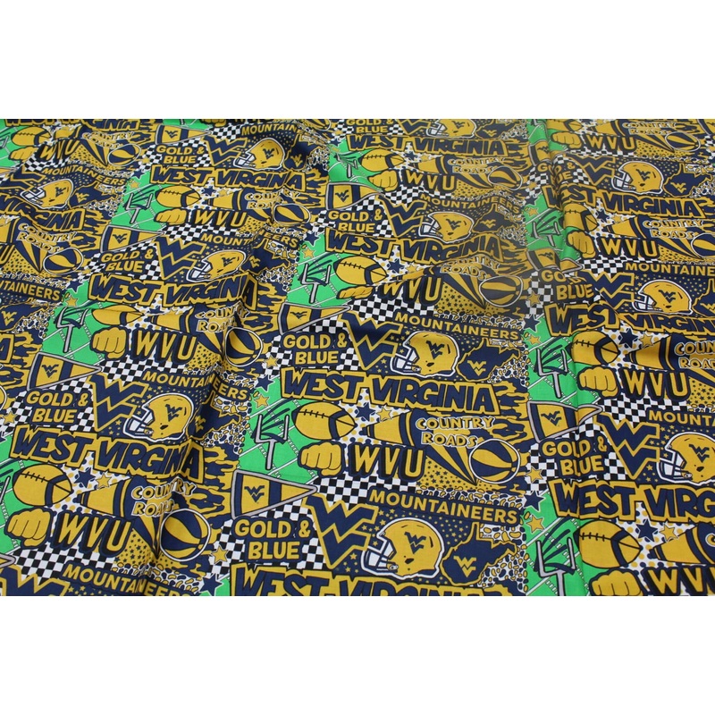 West Virginia Mountaineers NCAA College Pop Art Sykel Cotton Fabric WV-1165