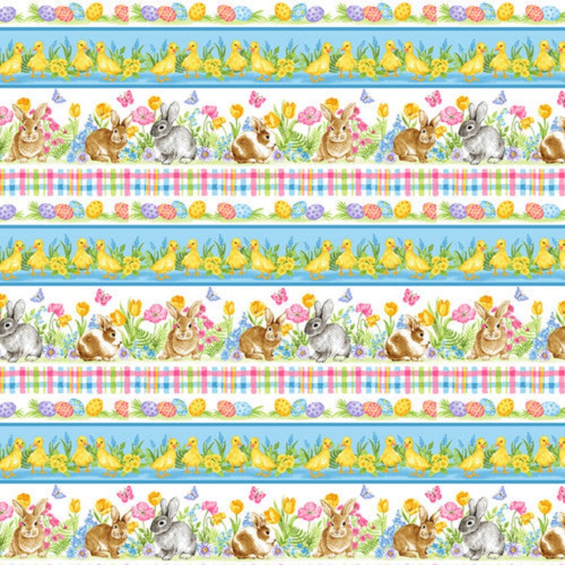 Spring is Hare Border Stripe Multi StudioEvaV Blank Quilting Cotton Fabric BQ-3263-14
