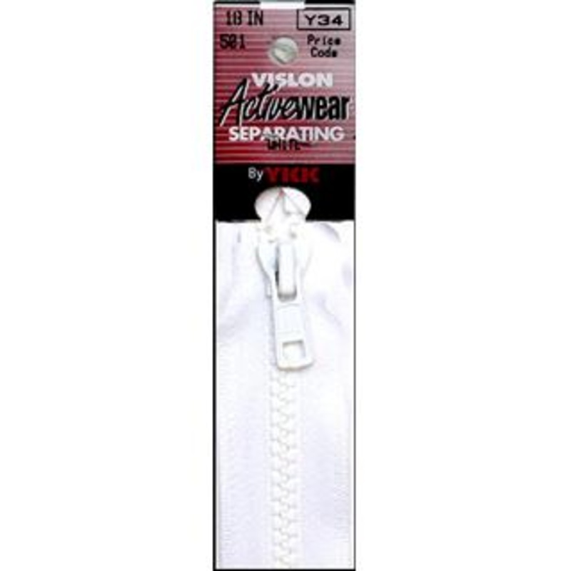 YKK Vislon Separating Zippers 18" White