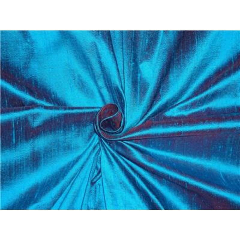 100% Pure Silk Dupioni Fabric Deep Ocean Blue x Pink Shot Color 54" wide with Slub