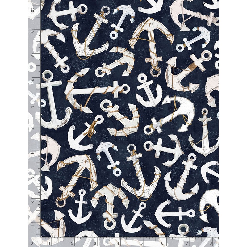 Beach Anchors Toss Navy Timeless Treasures Cotton Fabric TT-C8288-Navy