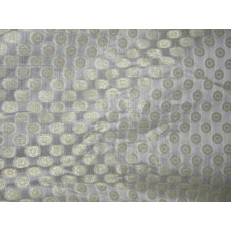 Cream colour Silk Organza With Metalic Gold jacquard~Width 44