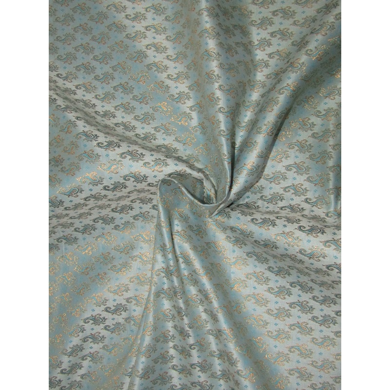 Silk Brocade Fabric BABY BLUE X METALLIC GOLD color 44"