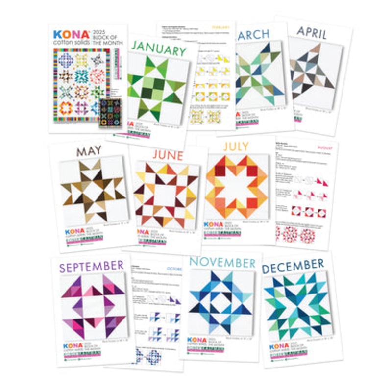 Kona 2025 Block of the Month Pattern Card Set Robert Kaufman RK-Kona2025BOMPC