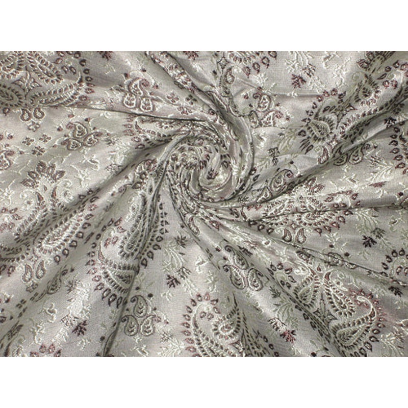 SILK BROCADE FABRIC Grey,Dark Brown & Gold 44"