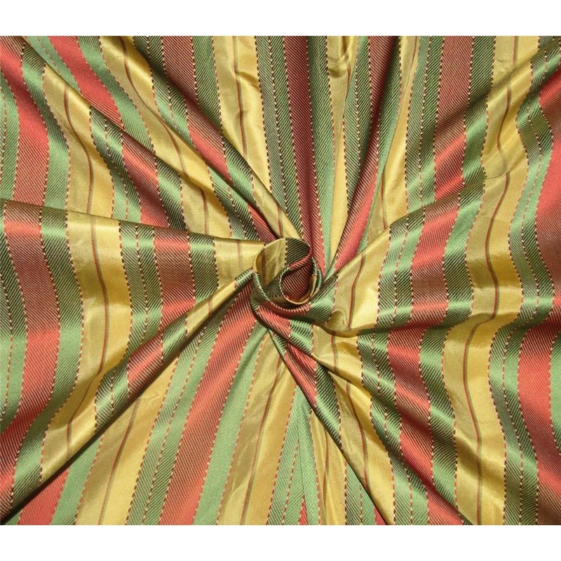Silk Taffeta Fabric herring bone yellow,green & maroon color stripe TAFS152/4 -54" wide