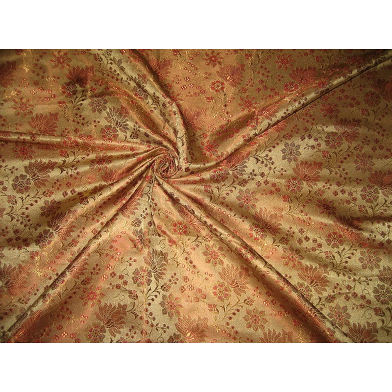 SILK BROCADE FABRIC Golden Brown,Red color