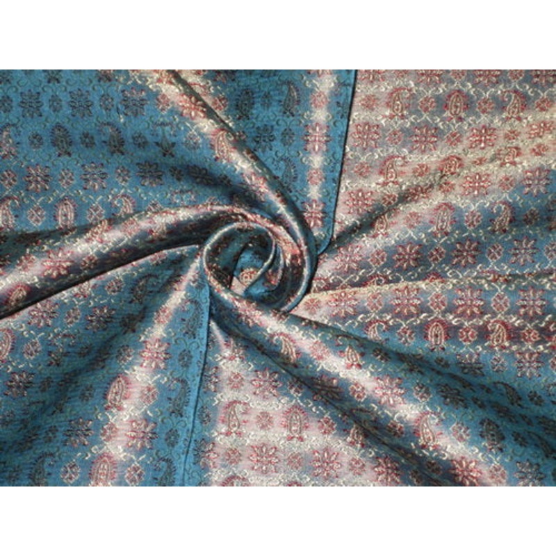 Silk Brocade Fabric Red,Gold & Blue color