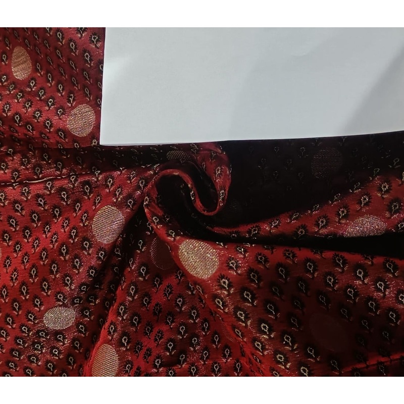 Silk Brocade Fabric Maroon, Black & Gold Color ~Width 44 single length 1 yard only