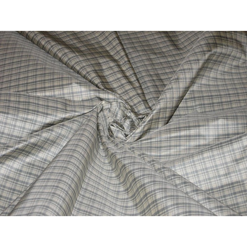 SILK TAFFETA FABRIC Icy Blue and White colour plaids 54" wide