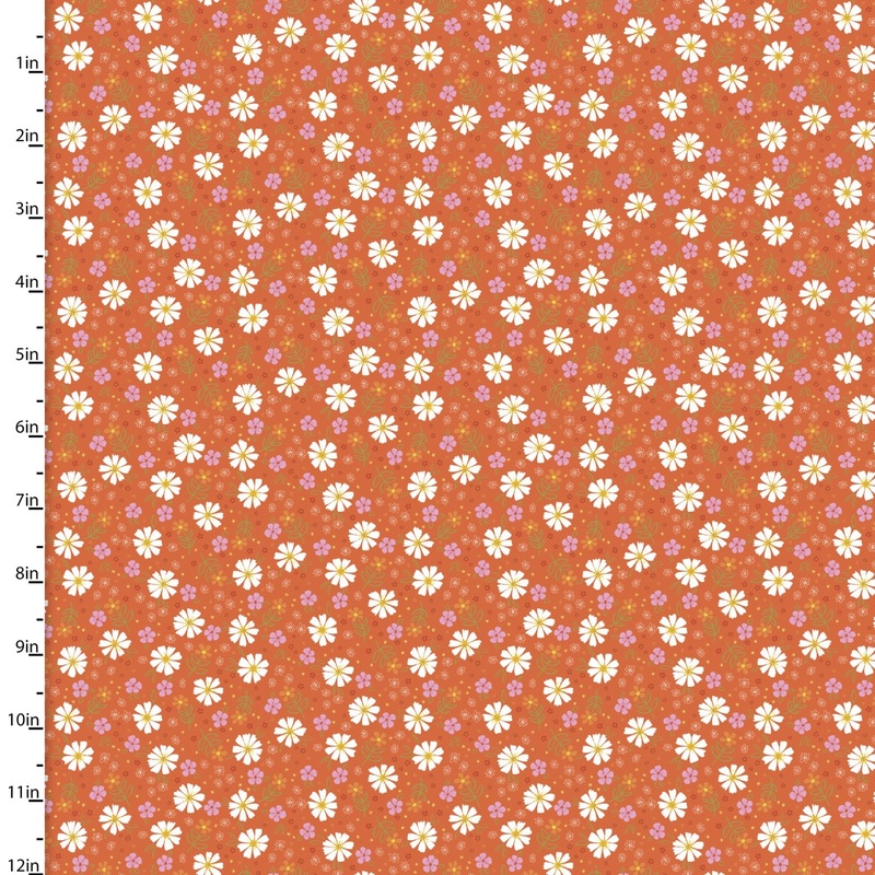 Susie Sunshine Petite Daisies Orange Amanda McGee 3 Wishes Cotton Fabric