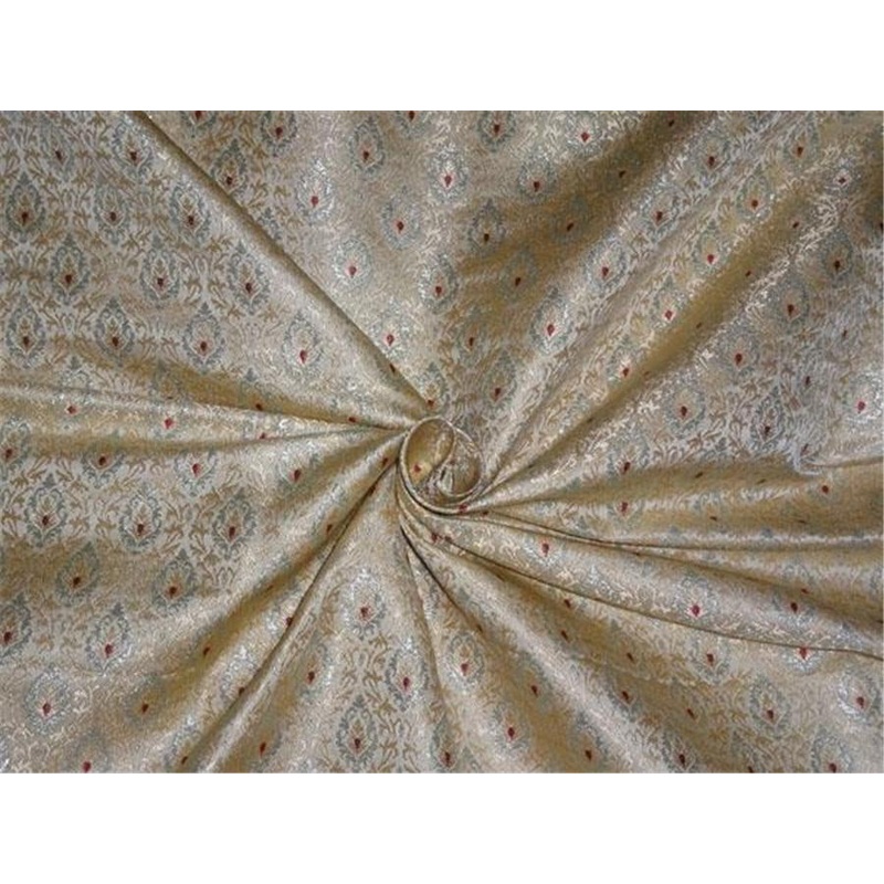 SILK BROCADE~WIDTH 44"~BEIGE,GOLD,MAROOON X METALLIC GOLD COLOUR