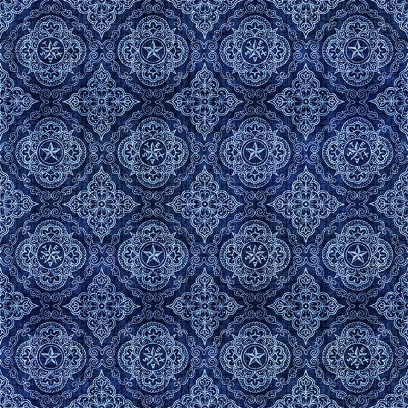 ATXSH Western Geo Medallions Indigo Cotton 44"/45" Fabric Per Yard