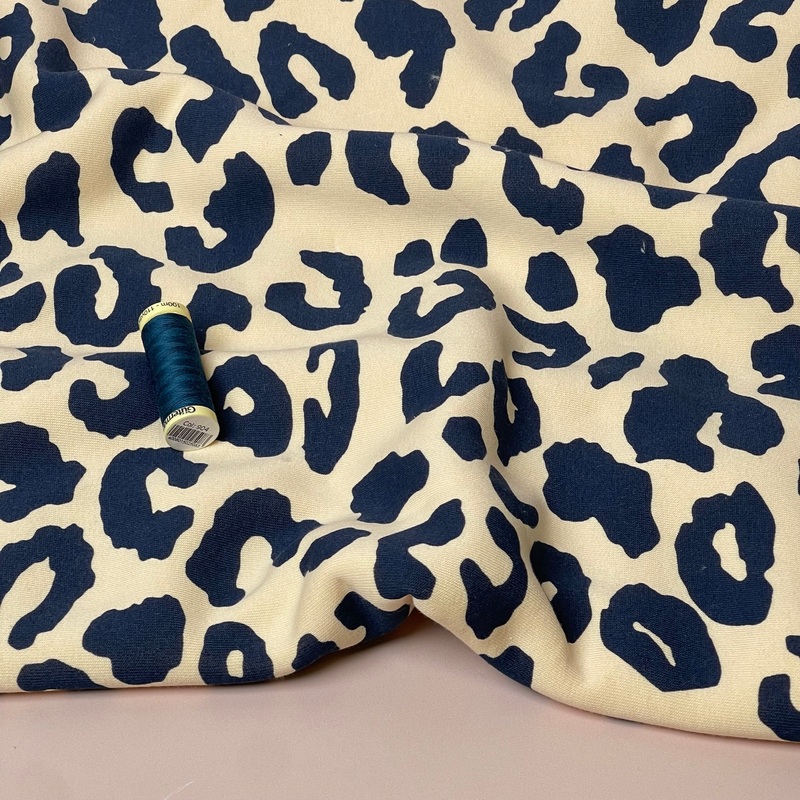 REMNANT 0.26 Metre - Navy Leopard Fleeceback Organic Cotton Sweat-Shirting
