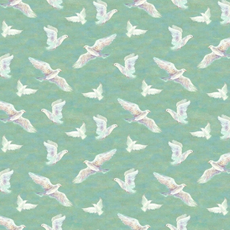 Spirit of Flight Allover Doves Mint Blue Green Josephine Wall 3 Wishes Fabrics Cotton Fabric