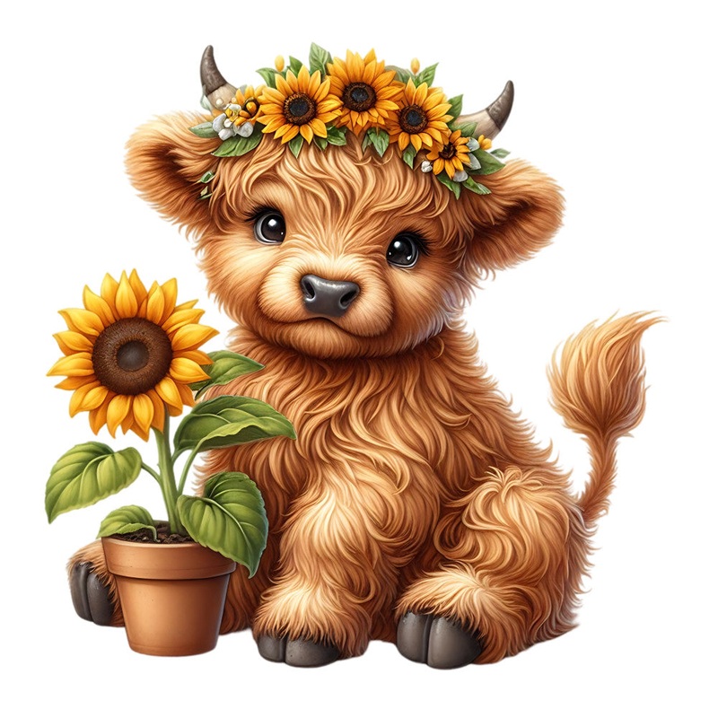 Sunflower Highland Cows Fabric Panel 10
