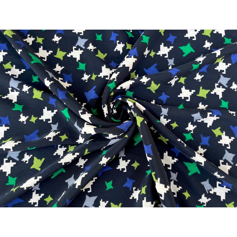 Peachskin Fabric By The Yard - Blue Green Gingham Pattern On Black