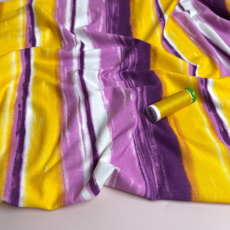 REMNANT 2 Metres - Hazy Stripes Sunset Viscose Jersey Fabric