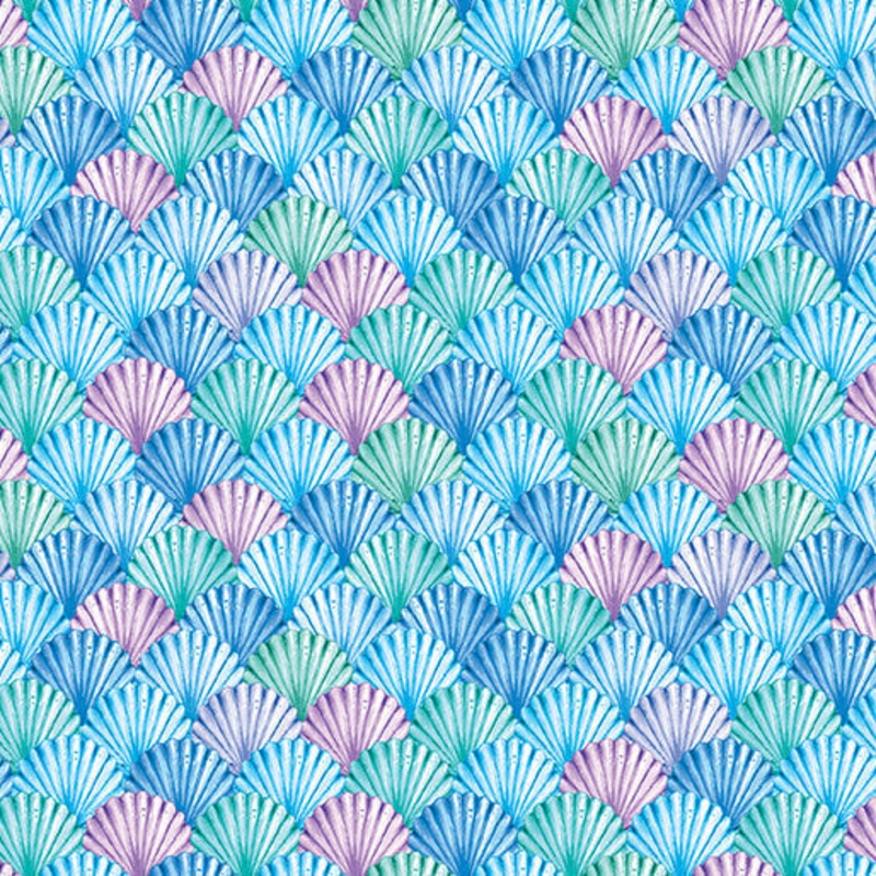Scalloped Shells Blue Cotton 44"/45" Fabric Per Yard