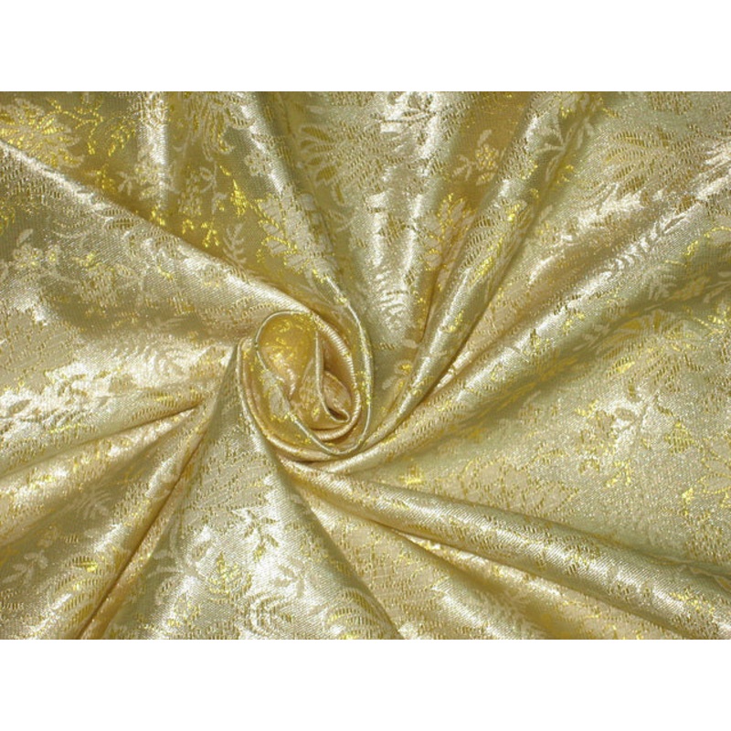 SILK BROCADE FABRIC Golden Yellow & Cream