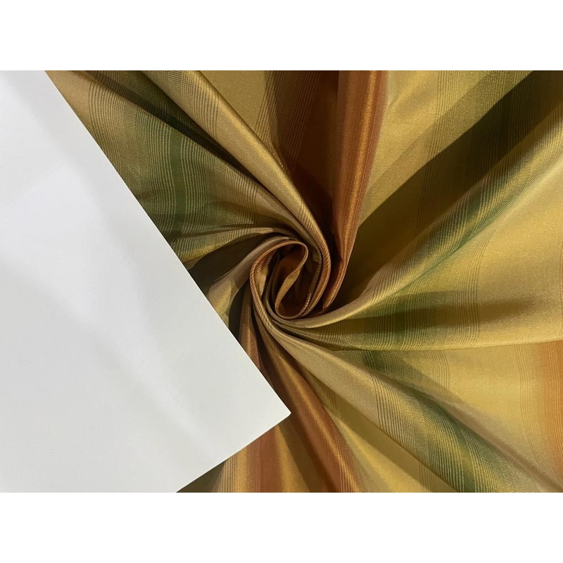 SILK TAFFETA FABRIC multi color gorgeous horizontal stripes gold, red x orange and green 54" wide TAF#S23