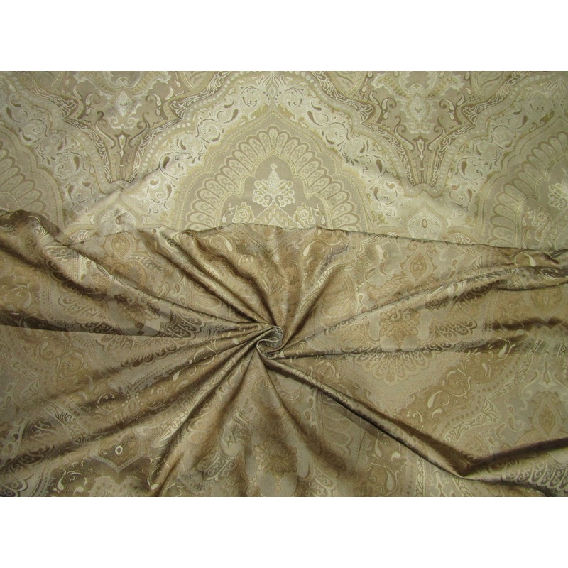 Silk taffeta jacquard fabric REVERSABLE GOLDEN BEIGE DAMASK 54" WIDE TAFJ27B