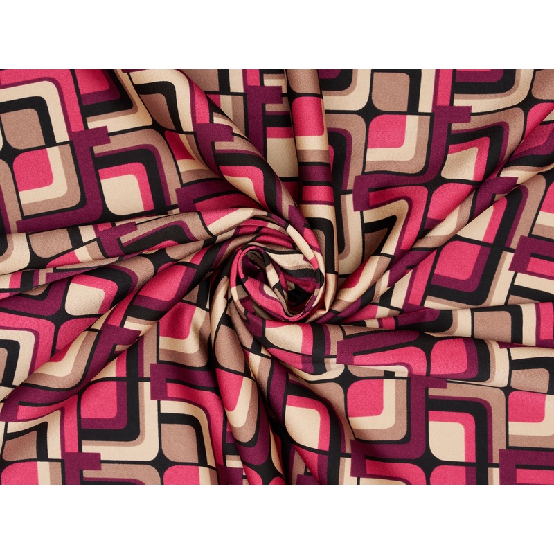 Lightweight stretch satin fabric by the yard - Raspberry Pink Mauve square tile pattern