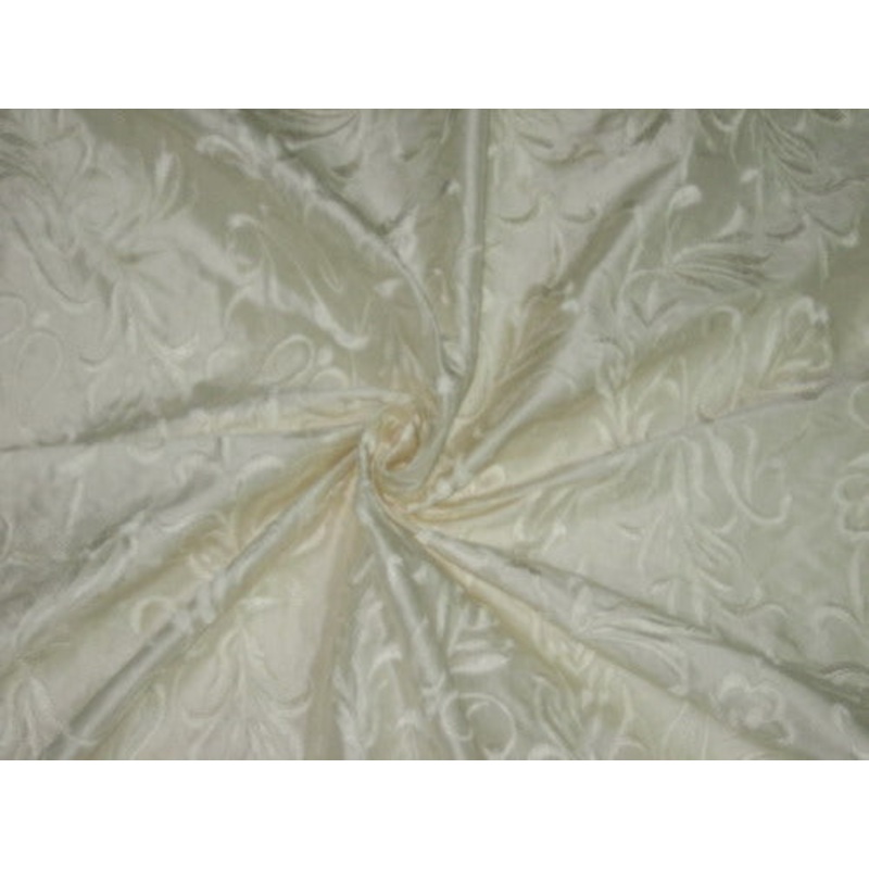 SILK DUPIONI Fabric Cream Ivory/Ivory with Embroidery