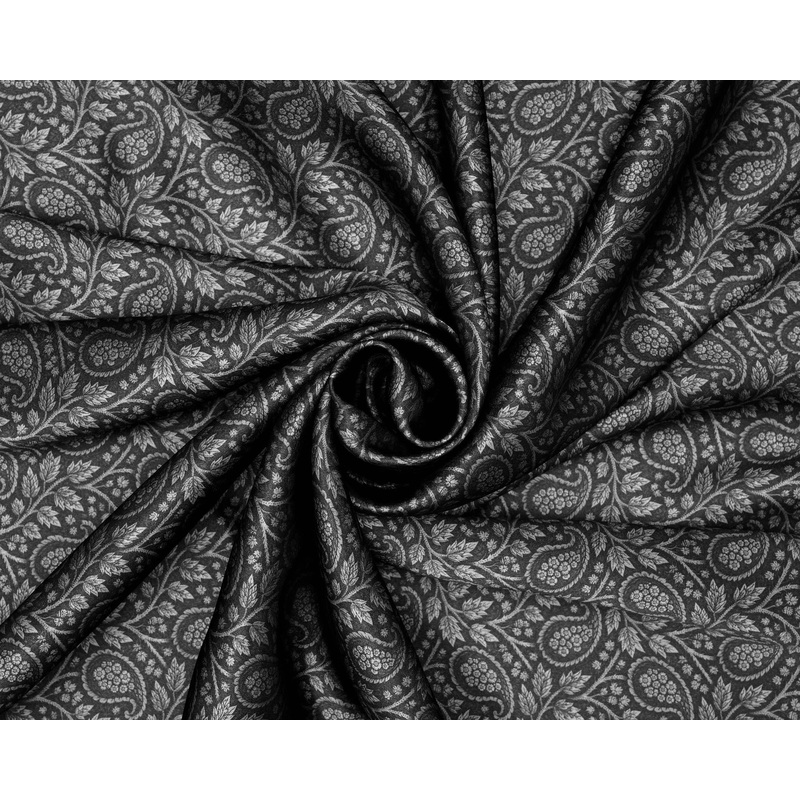 Black & Off-White Paisley Charmeuse Satin Fabric by the Yard Silky Western Apparel Print