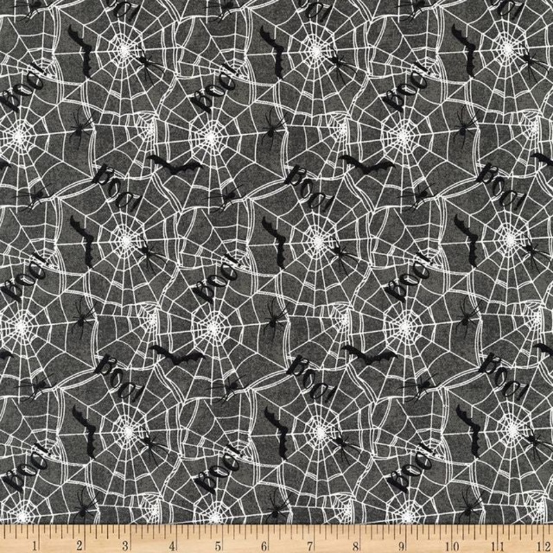 Spooky Night Spiderwebs Gray 3 Wishes Cotton Fabric