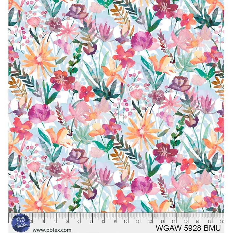 Blue Multi Whispering Gardens Cotton Wideback Fabric Per Yard