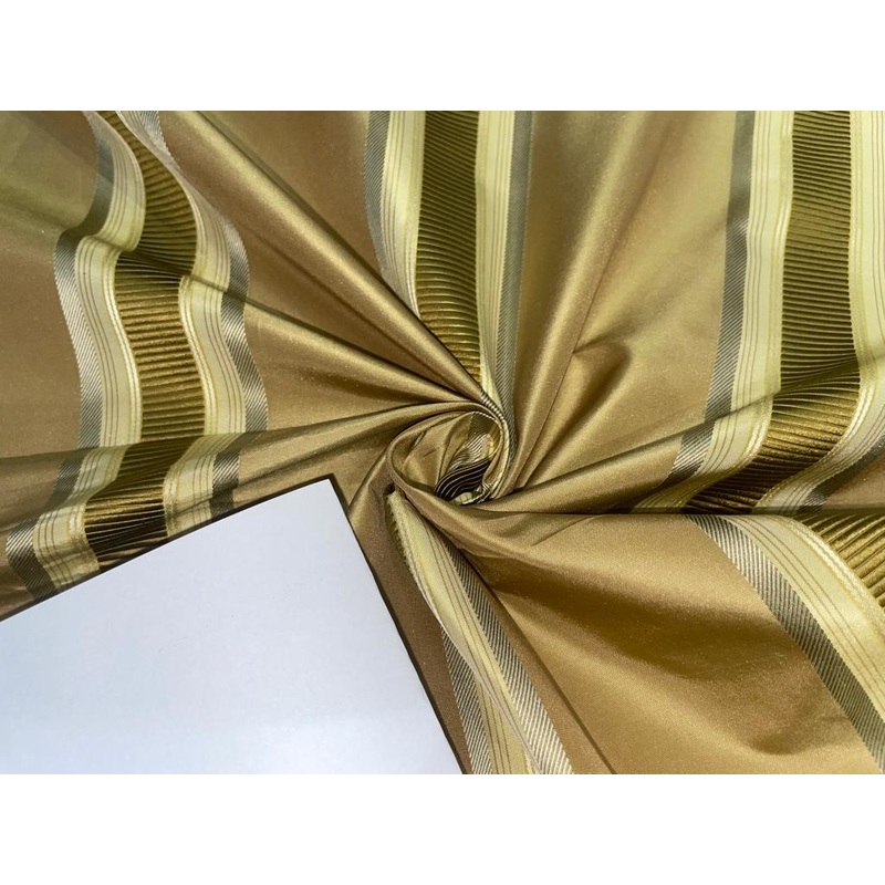 Silk Taffeta Fabric Shades of Gold & Cream colour with satin stripes 54" wide Taf#S107