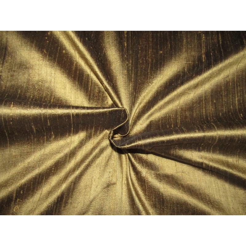 100% PURE SILK DUPIONI FABRIC Antique Gold x Black ~ 54" WITH SLUBS