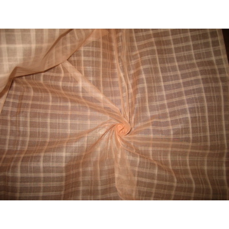 Peach color Cotton Organdy Plaids~Width 44"