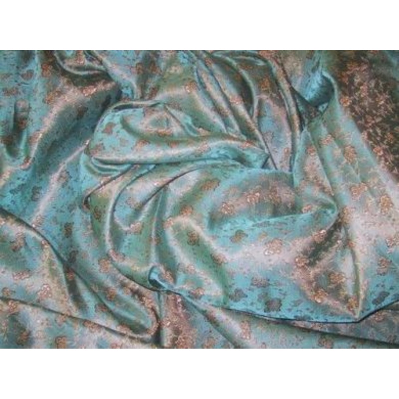 silk brocade turquoise blue~butterflies