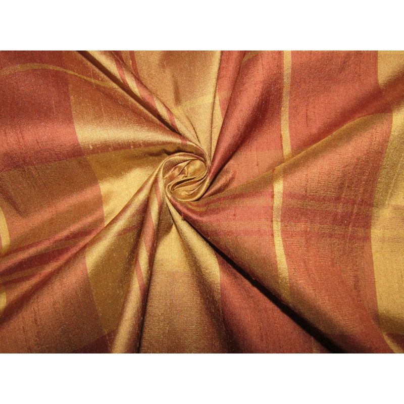 100% silk dupion brown and gold Plaids fabric 54" wide