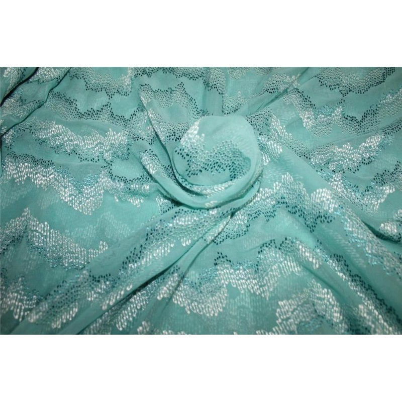 100% silk georgette heavily embroidered sea green & blue 44"wide