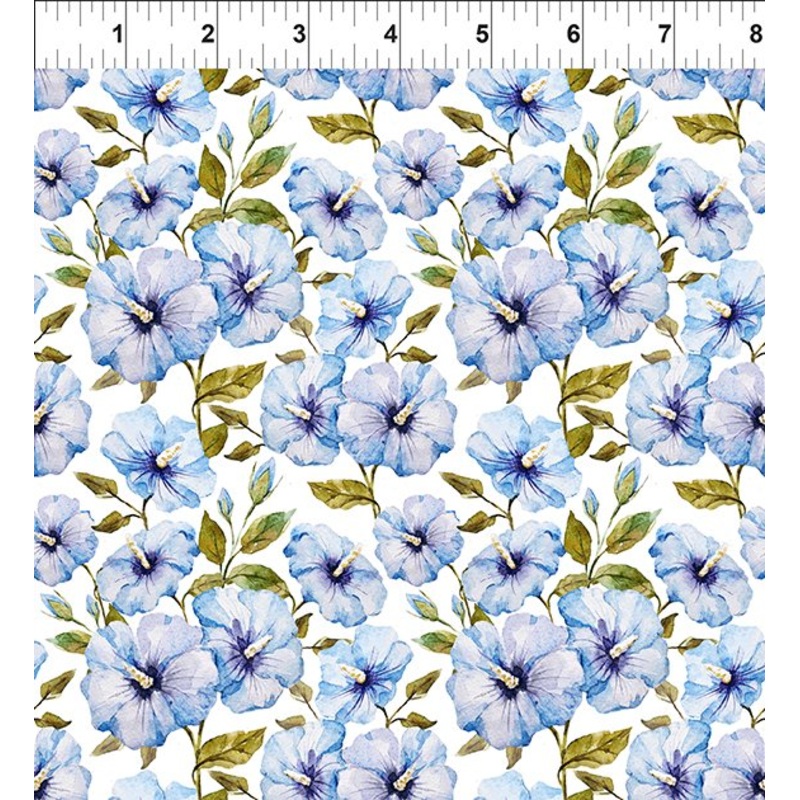 Periwinkle Spring Hibiscus White Jason Yenter In The Beginning Fabrics Cotton Fabric