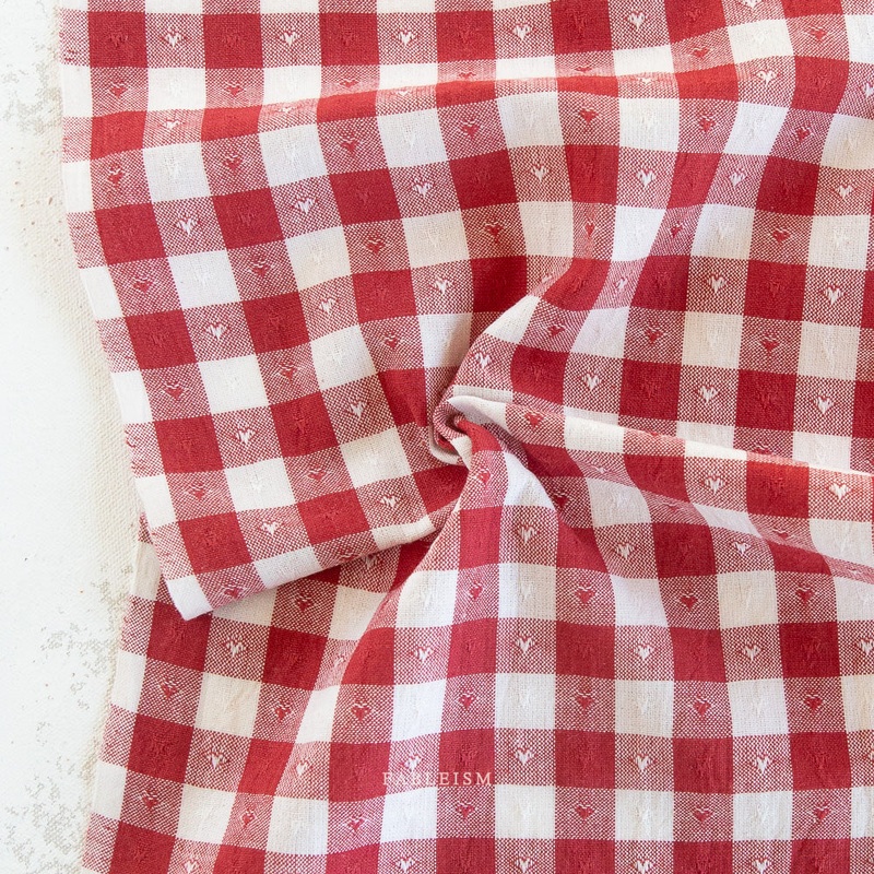 Queen of Hearts Gingham Dobby Cotton Fabric - Cherry