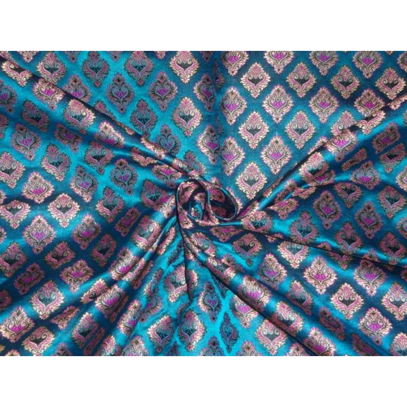 SILK BROCADE HOT PINK,BLUE,BLACK & METALLIC GOLD ~ 1.45 Single length