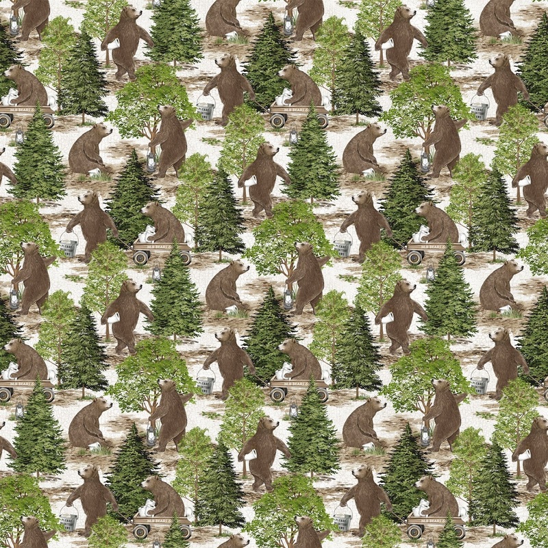 Bear Necessities Forest Bears Cream Multi Deborah Edwards Northcott Cotton Fabric NC-28622-11