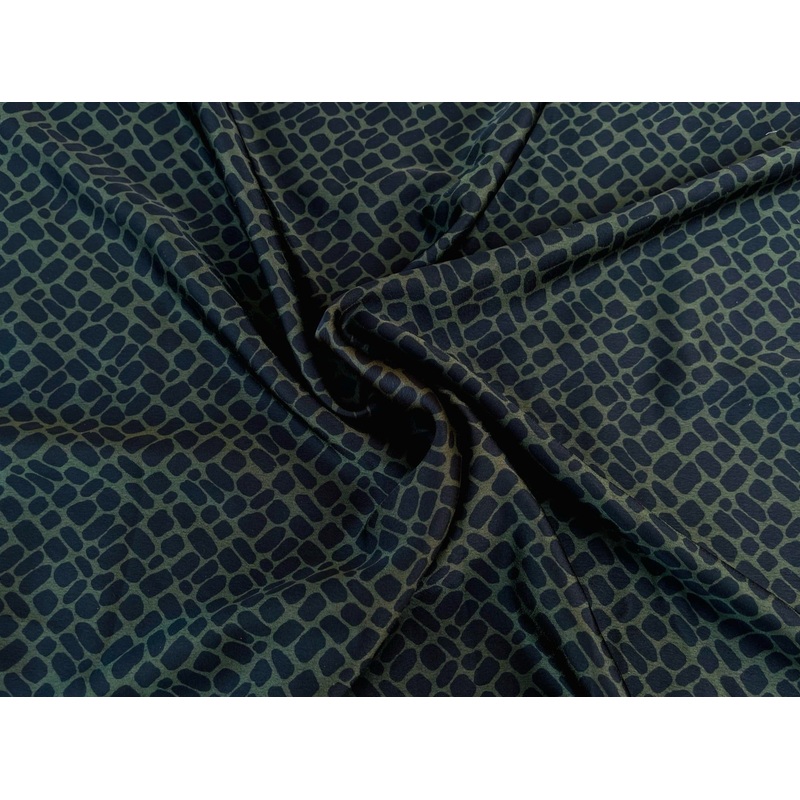 Lightweight stretch satin fabric by the yard - Green square pattern