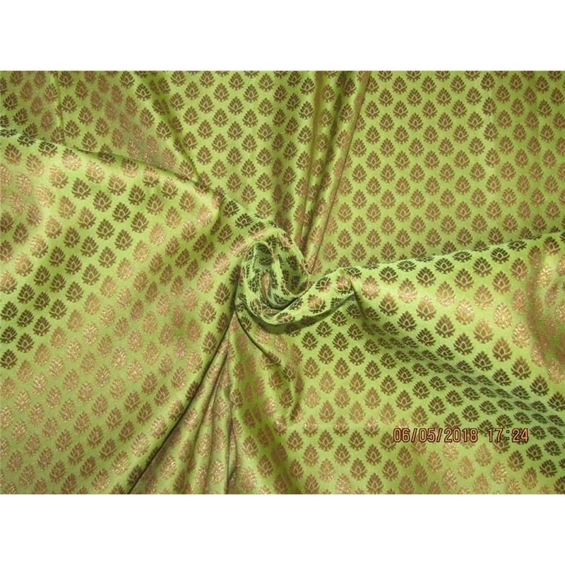 Silk Brocade Fabric 3.80YDS LIME GREEN and METALIC gold